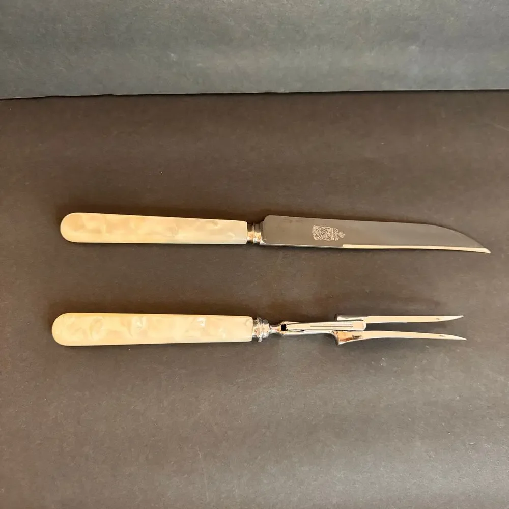 Antique Kirk's Sheffield Forged Stainless Steel Knife Set Faux Mother o Pearl2
